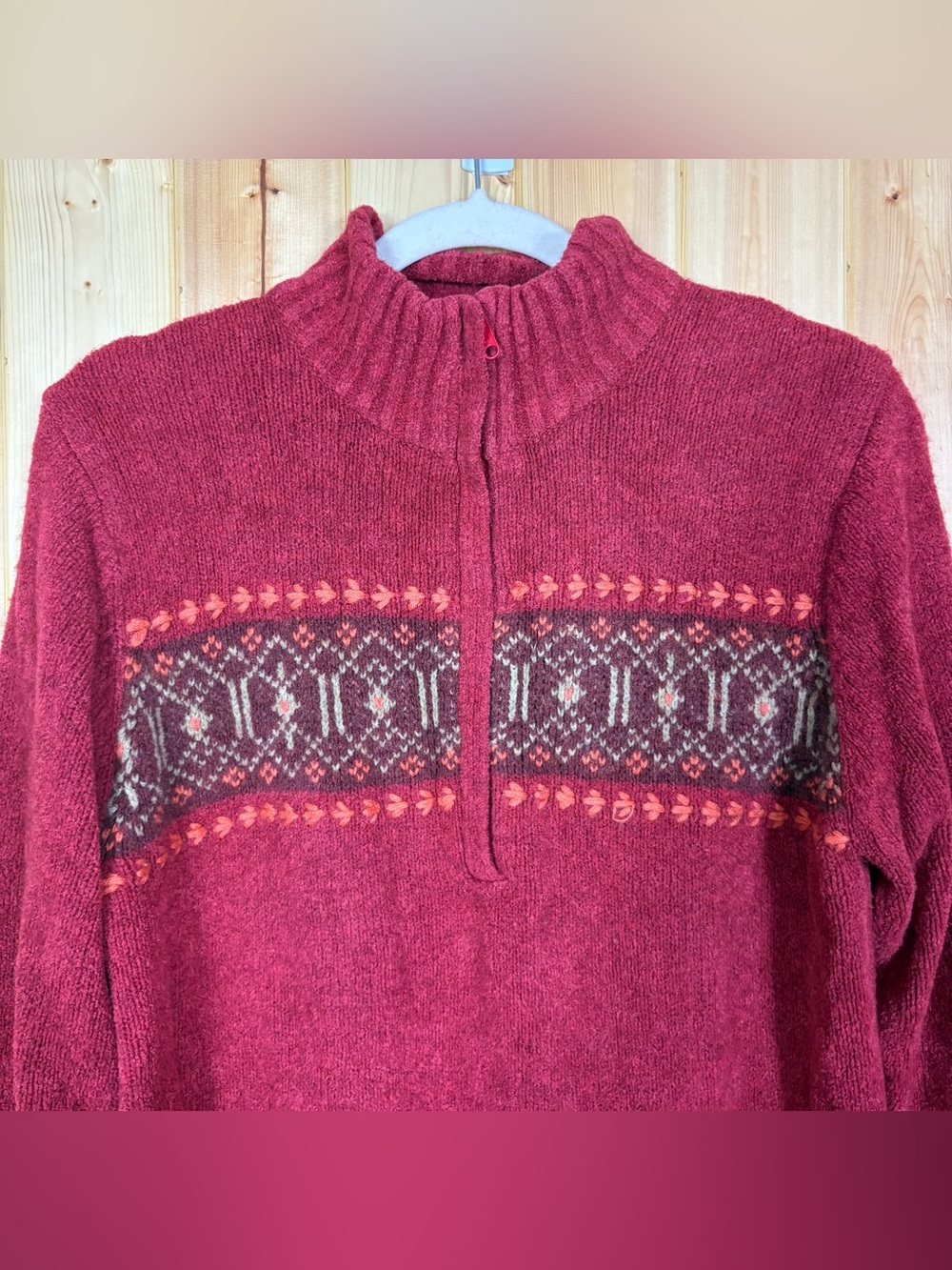 Columbia Women Fair Isle Quarter Zip Sweater Large Cozy Cottage Fall earthy wool - Picture 10 of 16